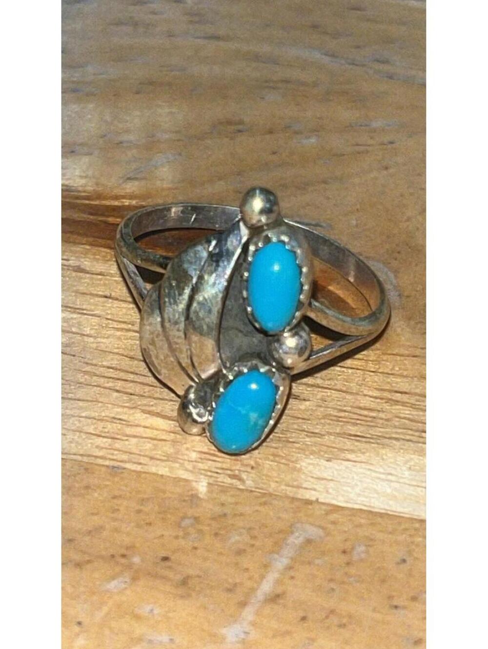 Native American Navajo handmade turquoise feather sterling silver ring size 8.25